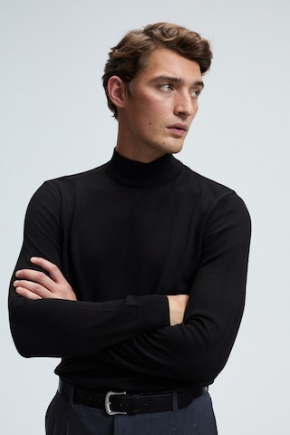 Grimelange REBEL Erkek Yarım Balıkçı Yaka Basic Slim Fit Triko Siyah Kazak