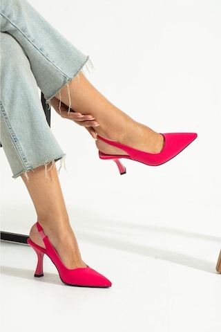 Duxal Shoes Bej Deri Topuklu Ayakkabı Fuşya