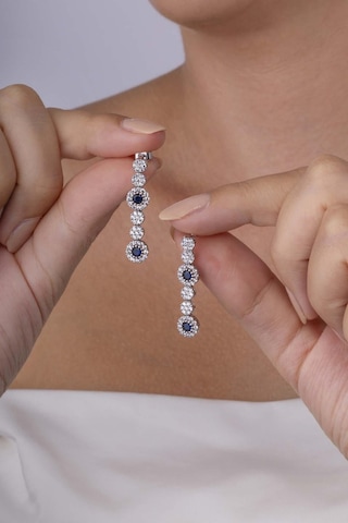 Gümüş Pazarım Safir Taşlı Su Yolu Pırlanta Montür Rodyum Kaplama Gümüş Küpe Diğer