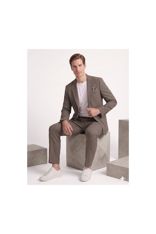 Modmen İtalyan Kesim Slimfit Erkek Takım Elbise Çizgili Kahverengi