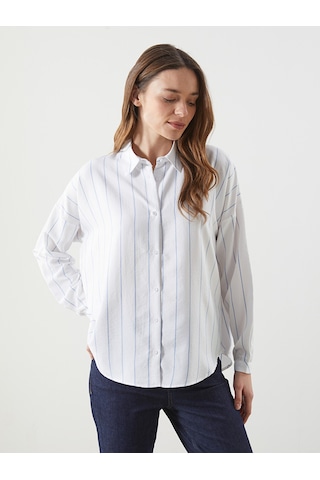Lcwaıkıkı Classic Mavi Çizgili Oversize Kadın Gömlek
