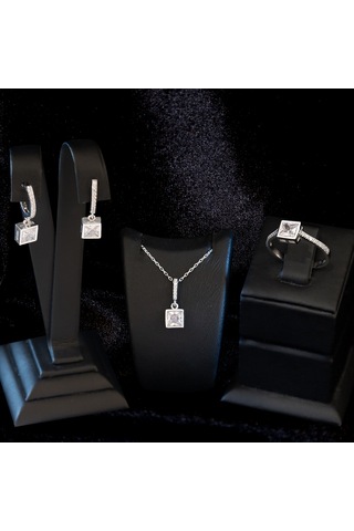 925 Ayar Gümüş Kare Zirkon Taşlı Set