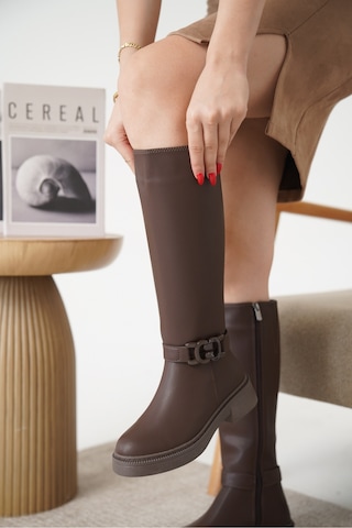 D942 Soğuk Geçirmez Kışlık Kadın Çizme Kahverengi