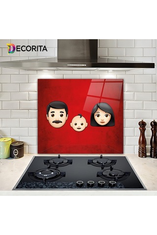 Decorita Emoji Ailesi Anne & Baba & Çocuk Cam Ocak Arkası 52x60cm