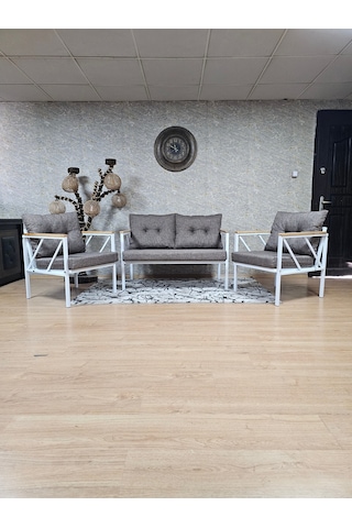Zafir Beyaz Boyalı Bahçe - Balkon - Mutfak Çay Seti Takımı Bahçe Koltuk Takımı Kahverengi