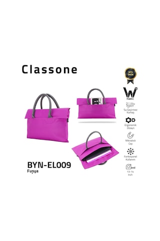 Classone Byn-el009 Wtxpro Su Geçirmez Kumaş 13-14 İnch Bayan Laptop, Notebook, Apple Uyumlu MacBook Air El Çantası- Tote Bag- Fuşya