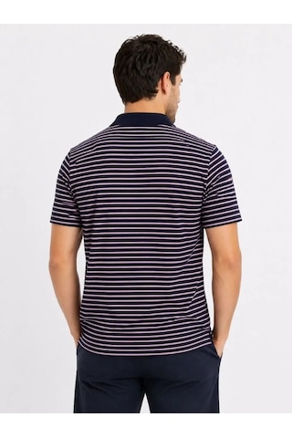 Veraura Lifestyle Erkek Pike Kumaş Gül Kurusu Çizgili Polo Yaka Tişört Kısa Kol T-shirt - Siyah