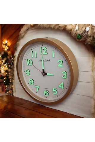 Fosforlu 3d Kabartma Rakam Mini Küçük Duvar Saati Çap 22 Cm Gold Altın