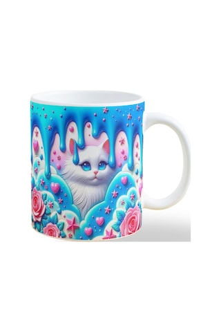 Deepcraft Best Quality 3d Görünümlü Mavi Kedi Kupa Yılbaşı,sevgililer Günü, Hediyelik Kupa 300ml