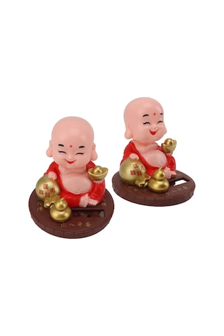 Kosona Güneş Enerjili Sallanan Manastırcı Figürü - Işık Tespitli, Şans Ve Zenginlik Getiren Masaüstü Dekorasyon Kırmızı