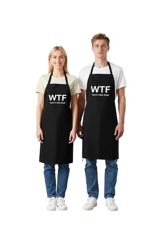 Erkek Unisex Mutfak Aşçı Önlüğü Esprili Baskı Tasarım Rahat Kesim Siyah