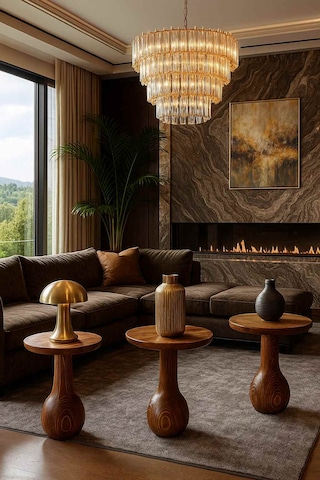 Meşe Renk Ahşap Mantar Sehpa Seti 3 Lü Doğal Zigon Fiskos Takımı Meşe