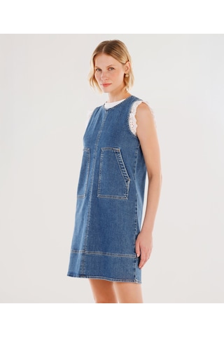 Yargıcı Cepli Kısa Denim Elbise 25ykel7004x 515 Mavi