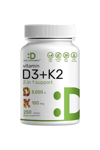 Deal Supplement D3 K2 Softgel, D3 5000 Iu & K2 Mk7, 250 Capsul