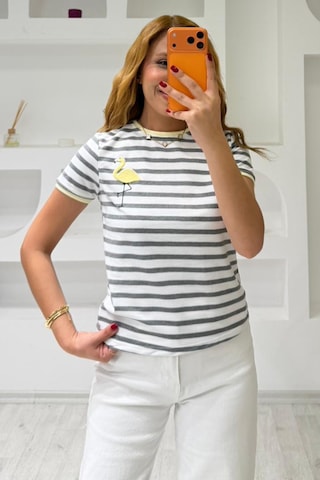 Fiolin Bisiklet Yaka Çizgili T-shirt Sari