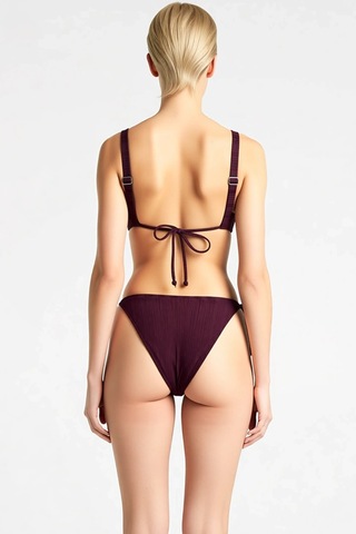 Benerly Kadın Bikini Takımı Üçgen Kesim Kapsız Üst Yüksek Bel Bağlamalı Y Mürdüm