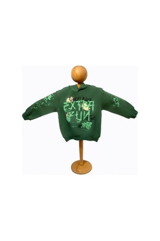 Nk Kids Erkek Çocuk Pamuklu Orta Kalınlıkta Kapüşonlu Sweatshirt-15449 YESIL