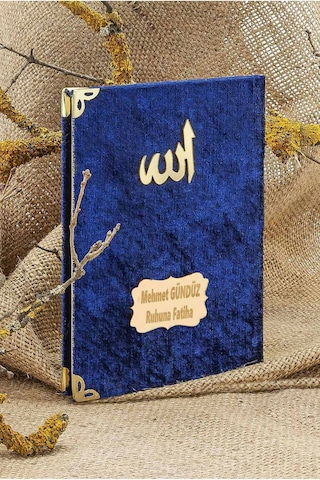 25 Adet - İsme Özel Kadife Kaplı Yasin Kitabı - Mevlüt Hediyesi - Çanta Boy - 128 Sayfa - Lacivert Lacivert