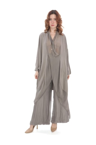 Bohem Stil Italyan Ipek Detaylı Oversize Kaftan & Bluz-8711 Bej