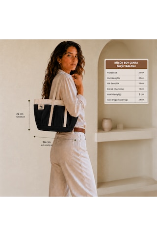 Bordglow Novaglow Design Serisi Küçük Boy - Siyah - Premium Kanvas Çanta - Tote Bag 9 Cep - Fermuarlı 32x22x10 Cm