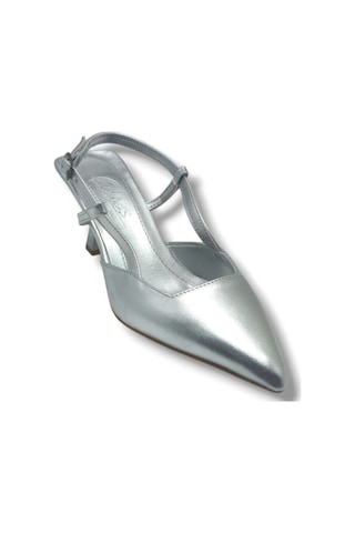 C-shoes Nb100-26 Parlak Metalik Deri İnce Kısa Topuklu Kadın Stiletto GÜMÜŞ