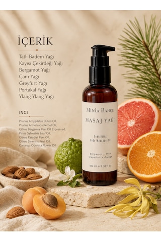 Minia Bahçe Bergamot Çam Greyfurt ve Portakal Yağlarıyla Vücut Bakımı Masaj Yağı 100 ML