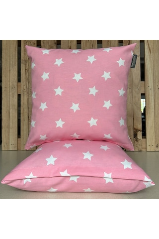 2'li Fermuarlı Dekoratif Kırlent Kılıfı - 40x40 Cm Pembe - Beyaz