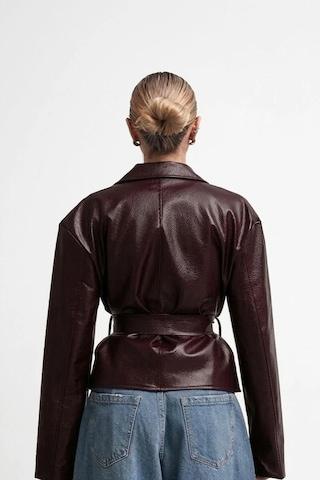 Laleli Butik Yeni Sezon Kruvaze Kuşaklı Düğmeli Deri Ceket Bordo&burgundy Bordo&Burgundy