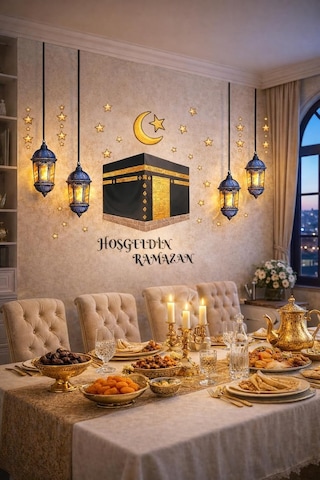 Sticker Hoş Geldin Ramazan Dekorlu Ahşap Kapı Süsü, Ramazan Süsleri, Ramazan Tavan Süsü Ramazan Dekorasyon Renkli 2026
