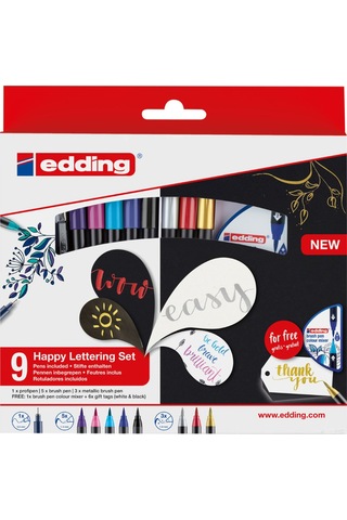 Eskiz Defteri Edding Happy Lettering Set 9er Set + Renk Karıştırıcı, Çeşitli Stifte