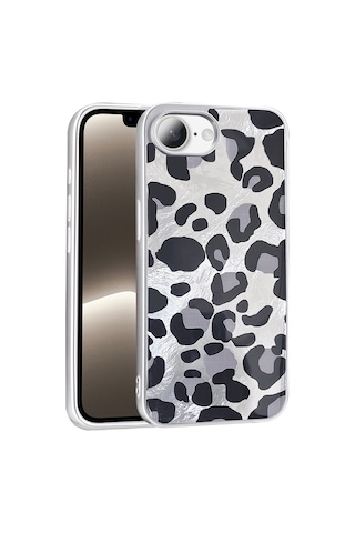 Apple iPhone Uyumlu, 17e Kılıf Desenli Zore Mep Kapak - Gri Leopar