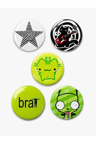 Trend-18-15'li Yeşil Anime Kawaii Rozet Seti Karakter Desenli Pop Art Pin Çok Renkli