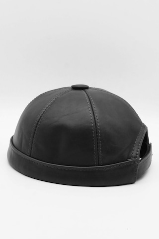 Külah Erkek Gerçek Deri Docker Şapka Siyah Skullcap-Siyah-Standart