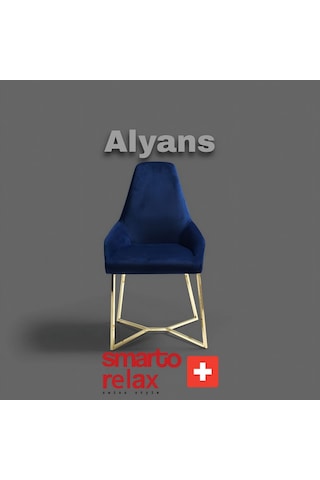 Smarto Relax Alyans 2'li Yemek Masası Sandalye Seti - Metal Ayaklı, Mavi Kumaş Mavi Ve Altin Rengi