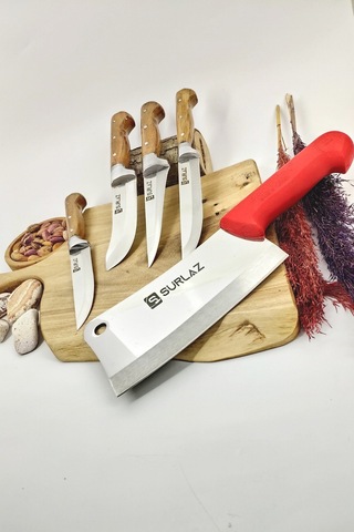 Sürmene 5'li Pro Mutfak Bıçak Seti Kahverengi - Kırmızı