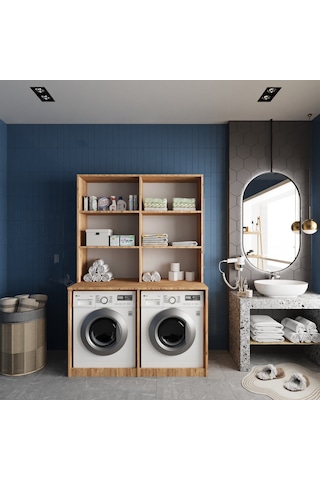 Maven Çamaşır Ve Kurutma Makinesi Dolabı Banyo Dolabı Çam Çam