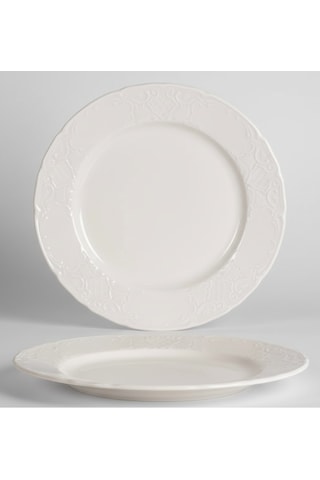 6 Kişilik Kabartma Desen Lisa Pasta Tabağı 21cm Krem Rengi