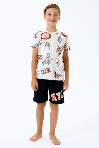 Rolypoly 3731 %100 Pamuk Erkek Çocuk Kısa Kol Cepli Bermuda Şort Pijama Takımı Bej