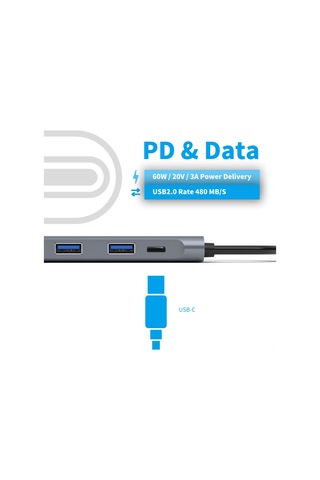 Symbee Type-c Çok Fonksiyonlu Hub: Hdmı/3.5mm/pd Dönüştürücü, Usb-c Genişletici, 5 Portlu Bilgisayar Hubı