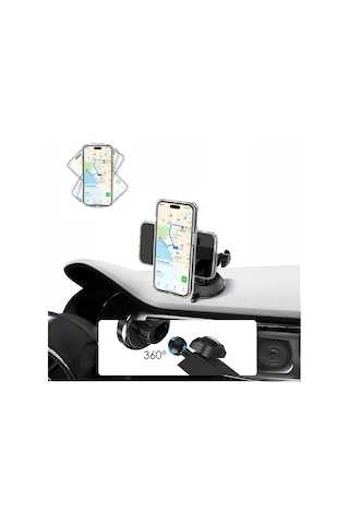 Lenyes Cr184 360 Derece Dönebilen Teleskopik Vantuzlu Araç Telefon Tutucu Siyah