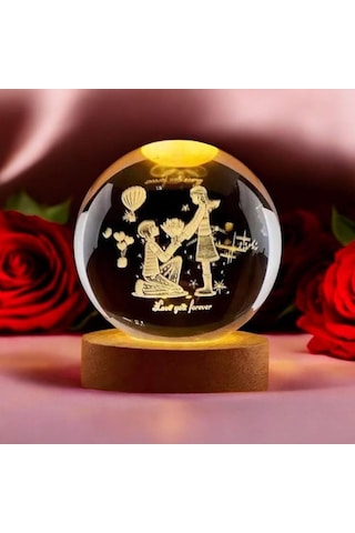 Kişiye Özel Romantik Led Işıklı 3d Kristal Küre Love You Forever Yazılı Aşk Temalı Dekoratif Gece Lambası