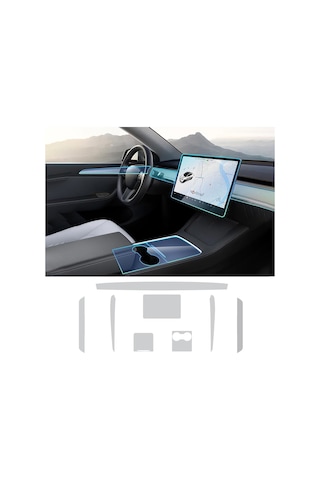 Novstrap Tesla Model Y/3 İle Uyumlu Trim Ve Ekran Koruyucu Film 8 Parça Şeffaf Araç İçi Ppf Kaplama