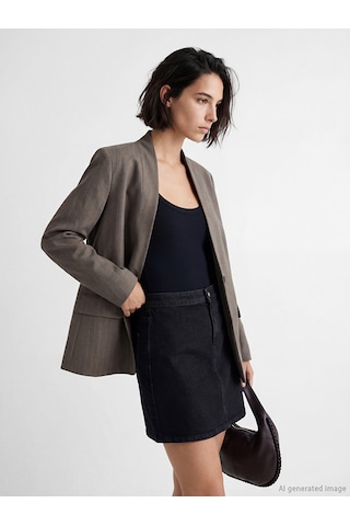Lcw Vision Kahverengi Şal Yaka Çizgili Kadın Blazer Ceket