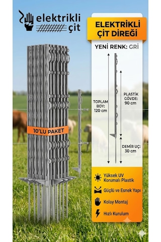 10 Adet 120cm Elektrikli Çit Plastik Direği Kendinden İzolatörlü Ayak Basmalı Çit Kazığı