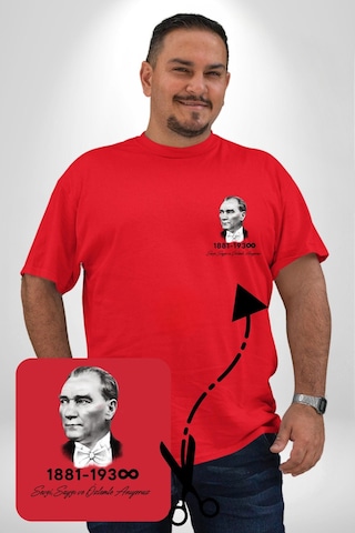 Angemiel Atatürk 10 Kasım Anma Kırmızı Büyük Beden Kadın Basic Minimal Baskılı Tişört Kırmızı