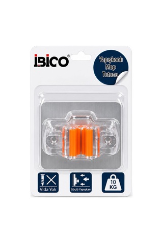 İbico İ13-067 10kg. Taşıma 2in1 Askı Mika Kristal Mop Sap Tutucu Yapışkanlı Montaj Pvc Plaka - 12'li Paket Şeffaf