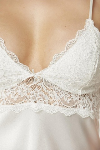 Pierre Cardin 890 Kadın İp Askılı Saten Gecelik-ekru Ekru