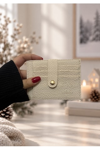Elpida Bags Kadın Çıtçıtlı 7 Bölmeli Suni Deri Krem Rengi Kartlık Açık Bej