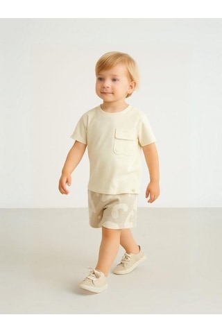 Erkek Bebek Kamuflaj Desenli Cepli Şort-15857 Bej
