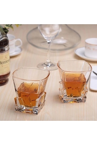 2 Adet Premium Kristal Kesim Viski Bardağı - 300 Ml El Yapımı Bourbon Ve Kokteyl Kadehi Şeffaf